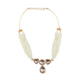 Pearl beaded Kundan Polki Necklace with Earrings & Maang Tikka