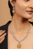 Yellow Silver Plated American Diamond Necklace Set