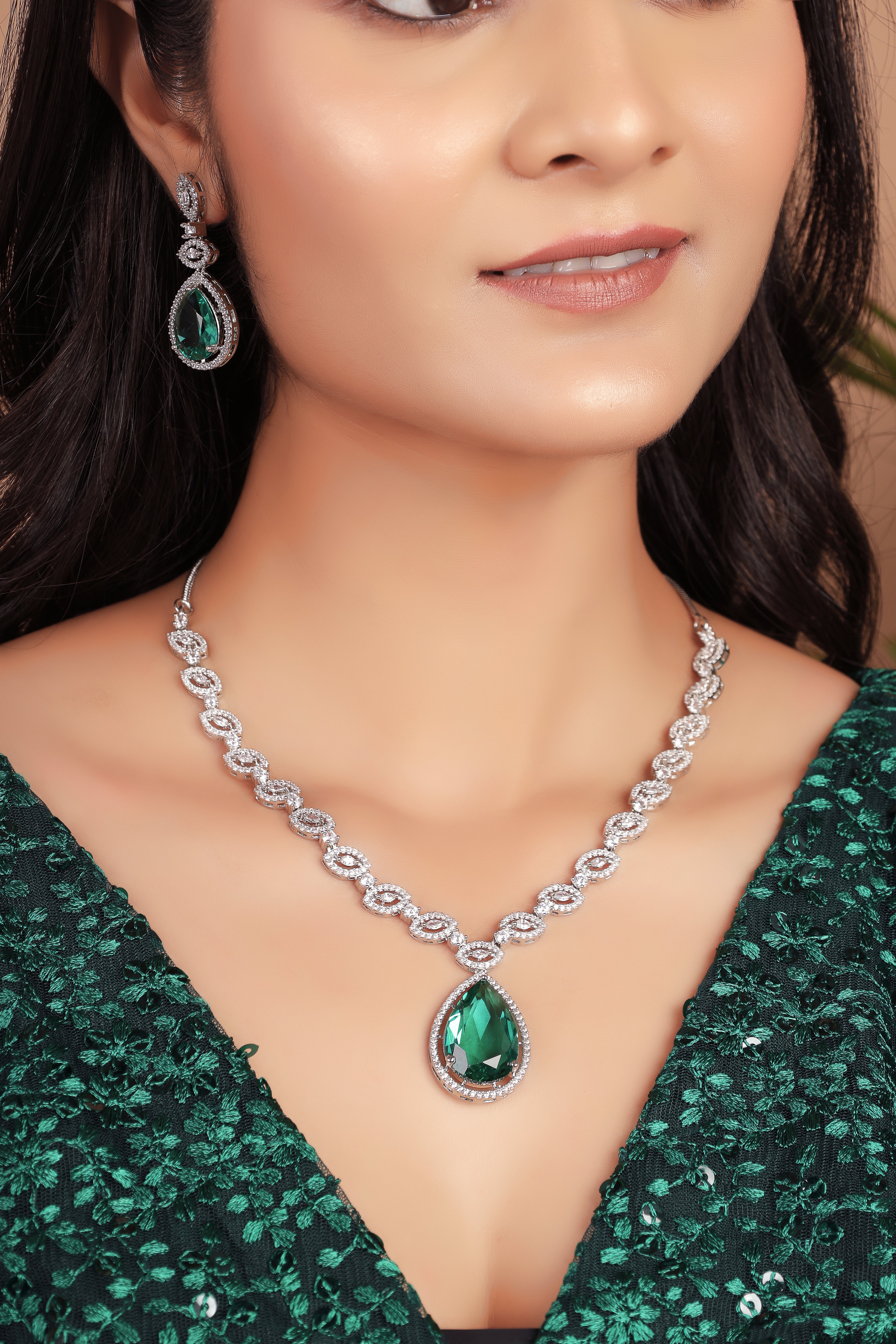 American Diamond Necklace Set for Weddings - Maharani American Diamond  Necklace Set by Blingvine