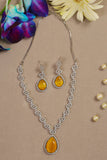Yellow Silver Plated American Diamond Necklace Set