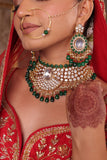Royal Polki Moissanite Kundan Bridal Necklace Set with Green Beads