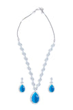 Handcrafted Blue Silver Plated American Diamond Necklace Set