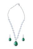 Emerald Silver Plated American Diamond Necklace Set