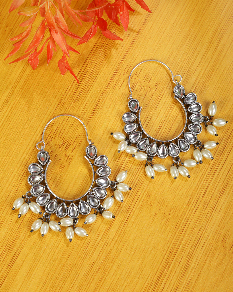 White - German Silver-Plated Ethnic Drop Earrings 47