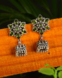 Green Floral German Silver Jhumka