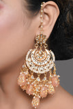 Peach Gold Tone Kundan Inspired Chandbali Earrings