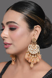 Peach Gold Tone Kundan Inspired Chandbali Earrings