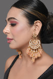 Peach Gold Tone Kundan Inspired Chandbali Earrings