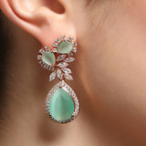Rose Gold-Plated Green Contemporary Drop American Diamond Earrings