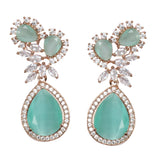 Rose Gold-Plated Green Contemporary Drop American Diamond Earrings
