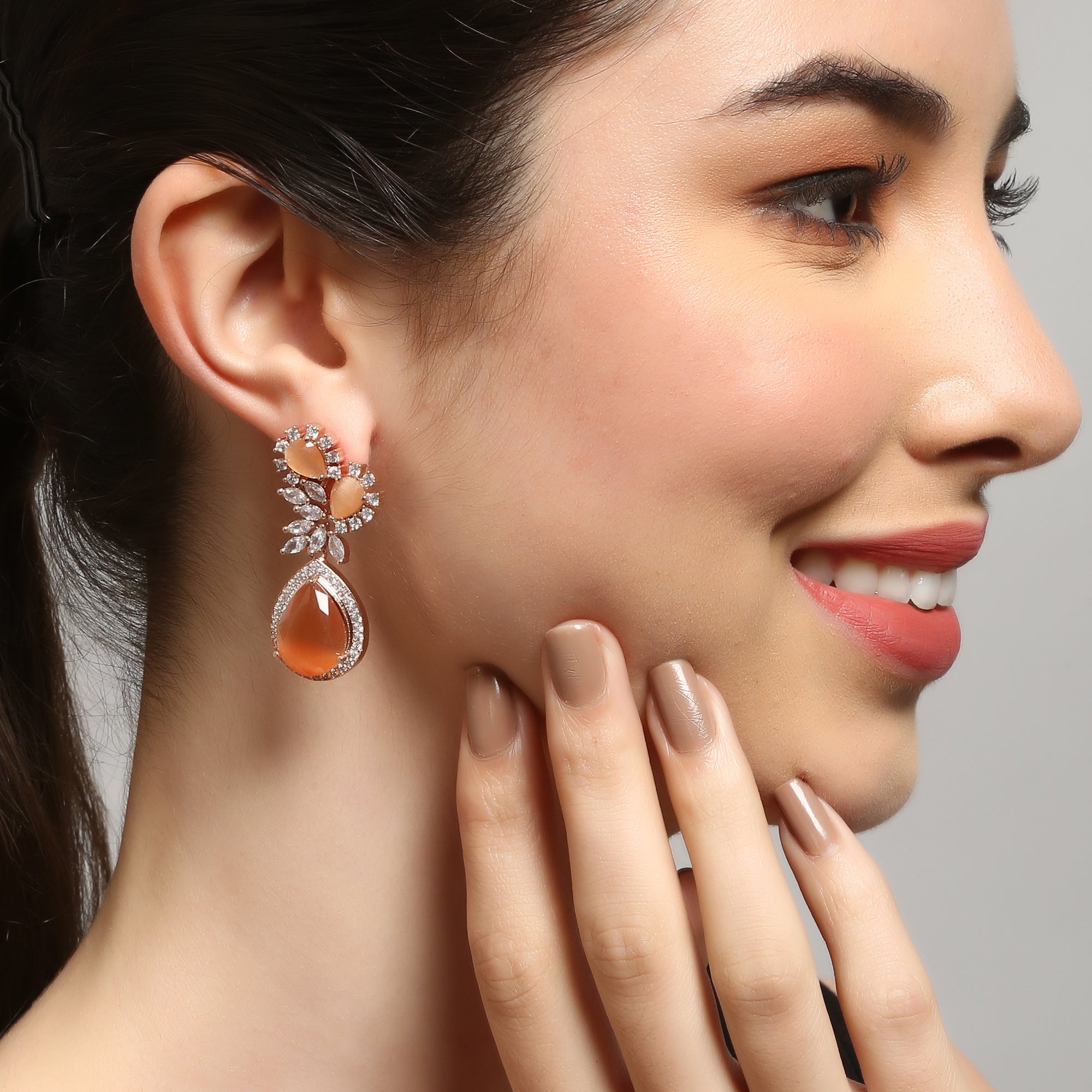 Classsic American Diamond Peach tear drop earrings