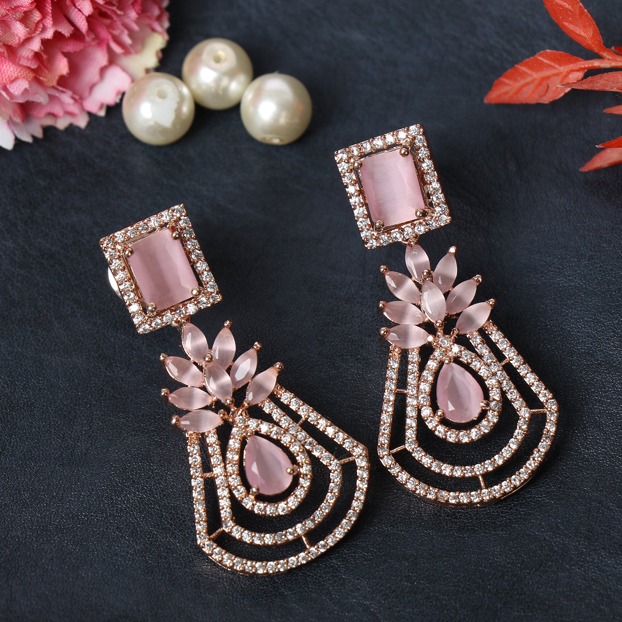 Buy Ratnavali Jewels Rose Gold Plated Round American Diamond Dangle and Drop  Earrings Pink for Women, Girls Online at Best Prices in India - JioMart.