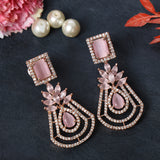 Rose Gold-Plated Pink  Drop Earrings American Diamond
