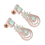 Green Rose Gold-Plated Crescent Shaped Drop American Diamond Earrings