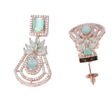 Green Rose Gold-Plated Crescent Shaped Drop American Diamond Earrings
