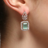 Green Rose Gold-Plated Geometric Stud American Diamond Earrings