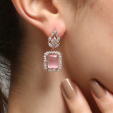 Silver Gold-Plated Pink Stud American Diamond Earrings