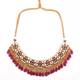 Kundan inspired mahroon enameled Necklace and earrings with Maang Tikka