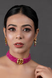 Pink Gold Tone Kundan Beaded Choker Necklace with earrings