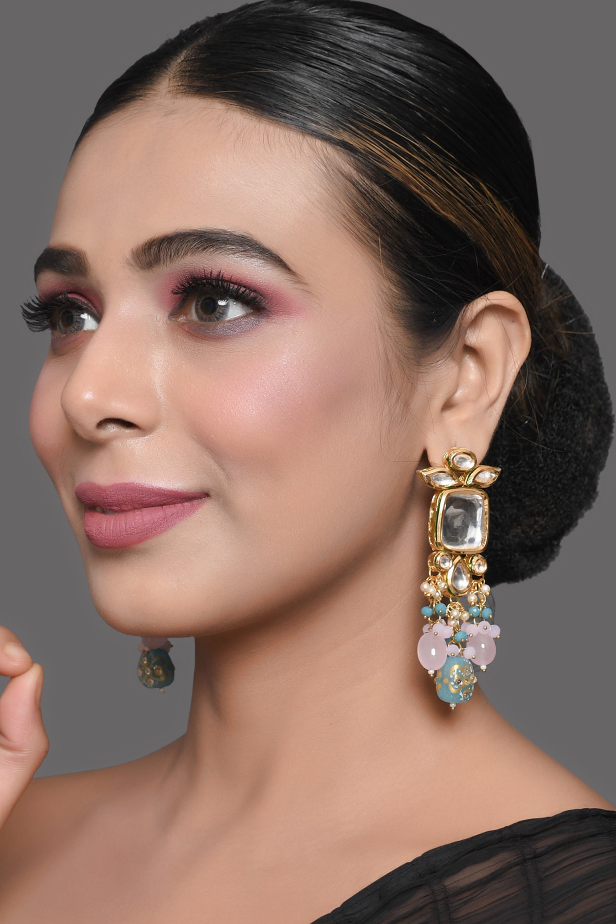 Buy Fashion Frill Fashion Frill Mesmerizing Traditional Gold Plated Floral  Golden Pink Jhumkas Pearl Studded Earrings For Women Girls (Blue) Online at  Best Prices in India - JioMart.