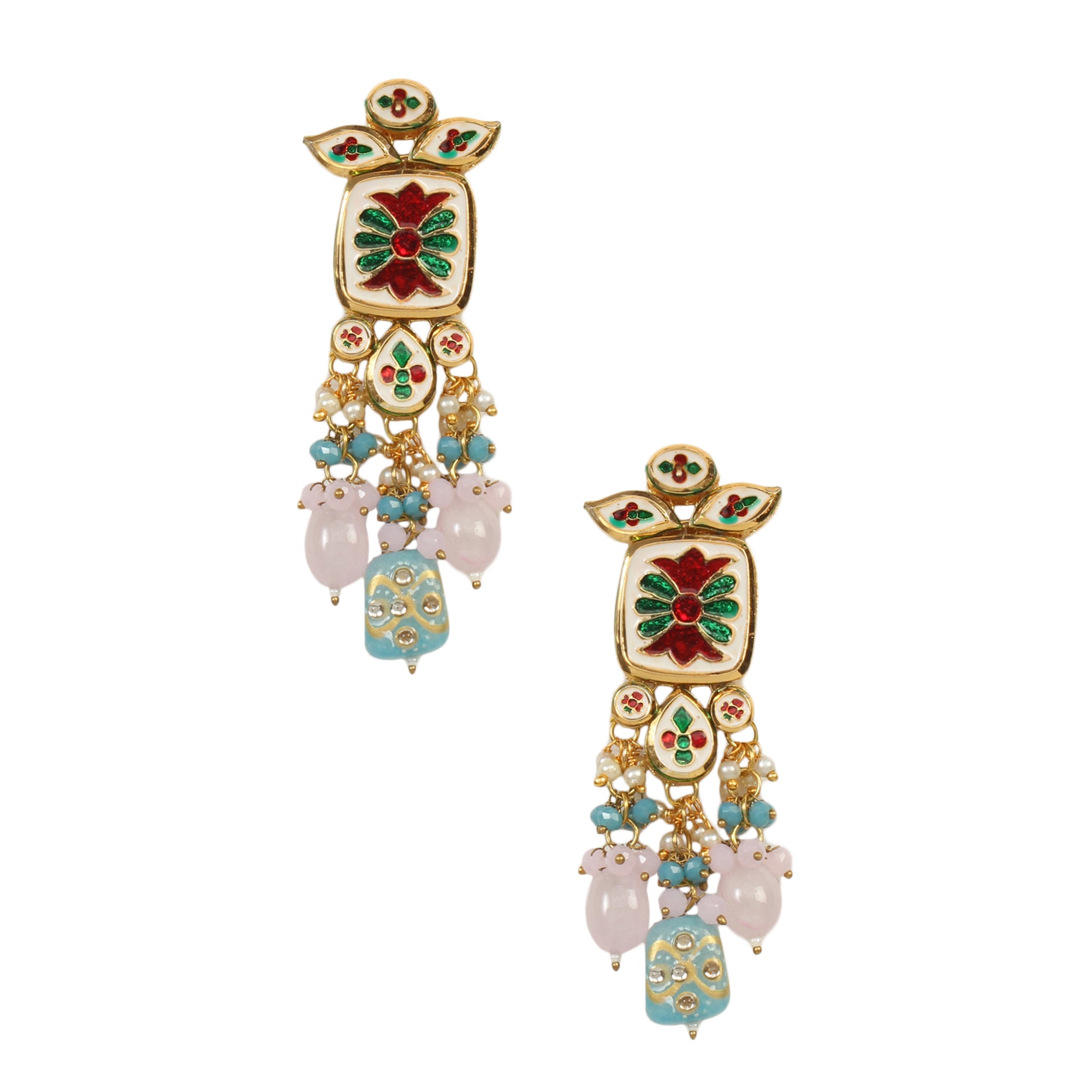 Pastel blue & Pink beaded Handcrafted Kundan earrings