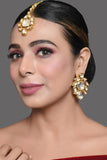 Gold Tone Kundan Earrings With Maang Tikka