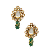 Gold toned green beaded Kundan Earring & Maang Tikka set