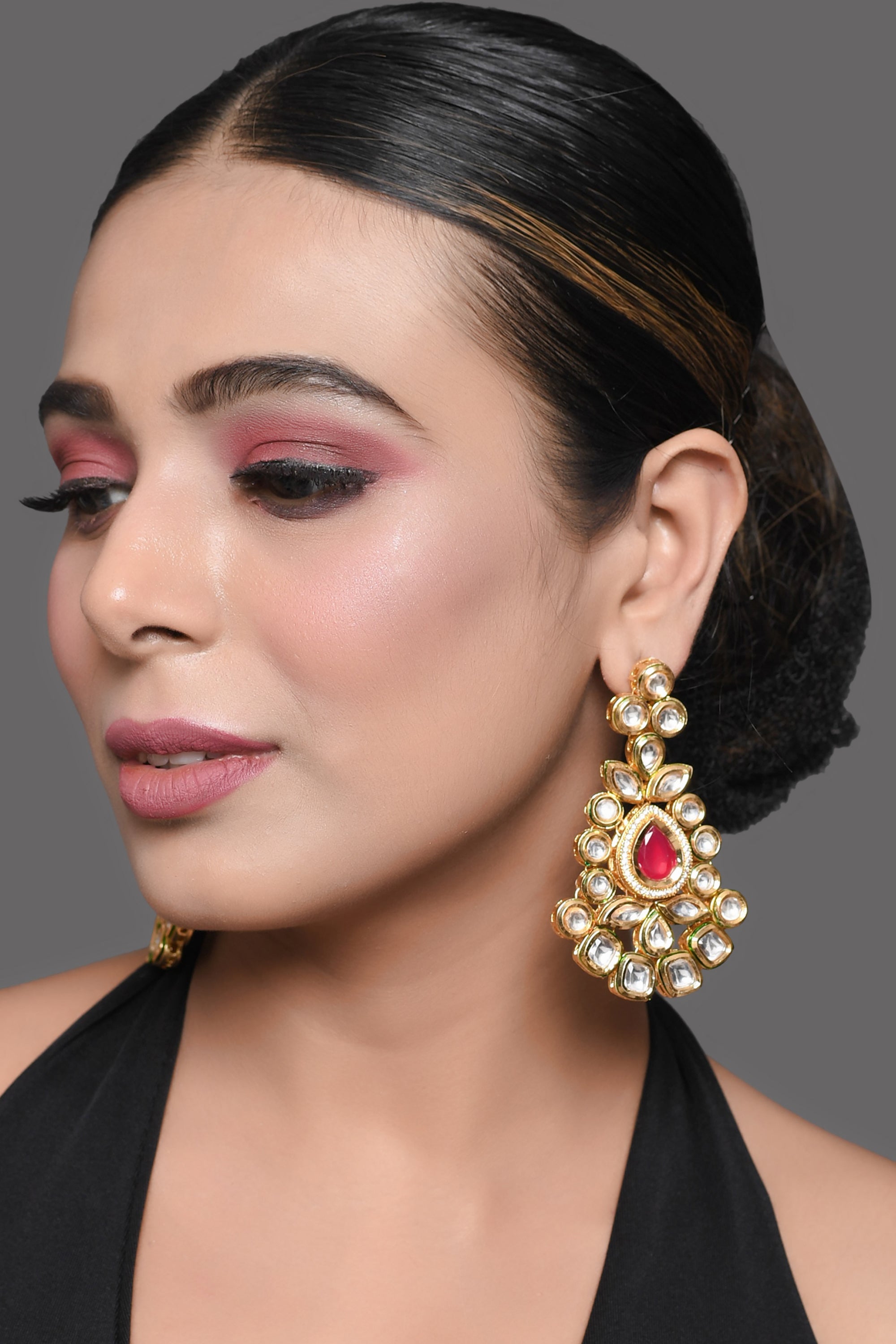 Red Gold toned Kundan inspired earrings