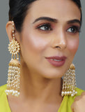 Kundan Floral Gold-Toned & White Classic Drop Earrings