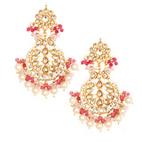 Pearl & Pink beaded Gold toned Kundan earrings