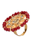 Red Beaded Ajustable Kundan Ring