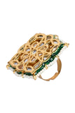 Gold Tone Kundan Adjustable Ring With Pearls