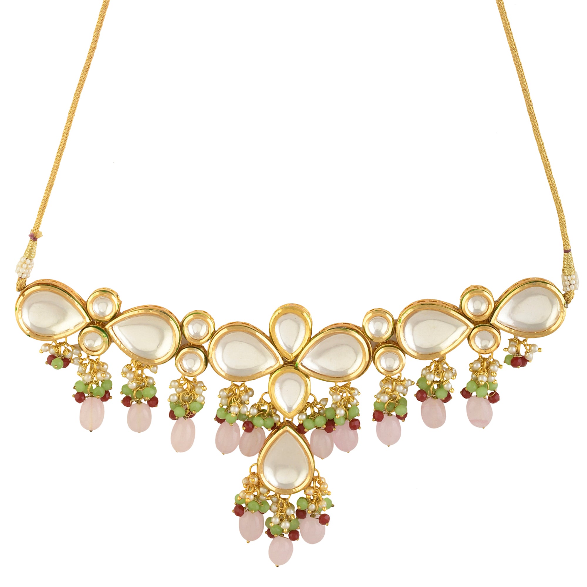 Handcrafted Kundan pastel beaded necklace with earrings