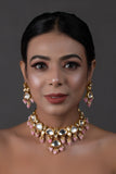 Pearl & Pink beaded  Gold Tone Kundan Inspired Necklace with Earrings