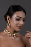 Pearl & Pink beaded  Gold Tone Kundan Inspired Necklace with Earrings