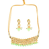 Pastel green Gold Tone Kundan Beaded Choker Necklace with earrings