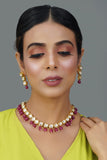 Maroon Gold Tone Kundan Necklace With Earrings
