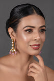 Pink Gold tone Handcrafted Kundan Earrings