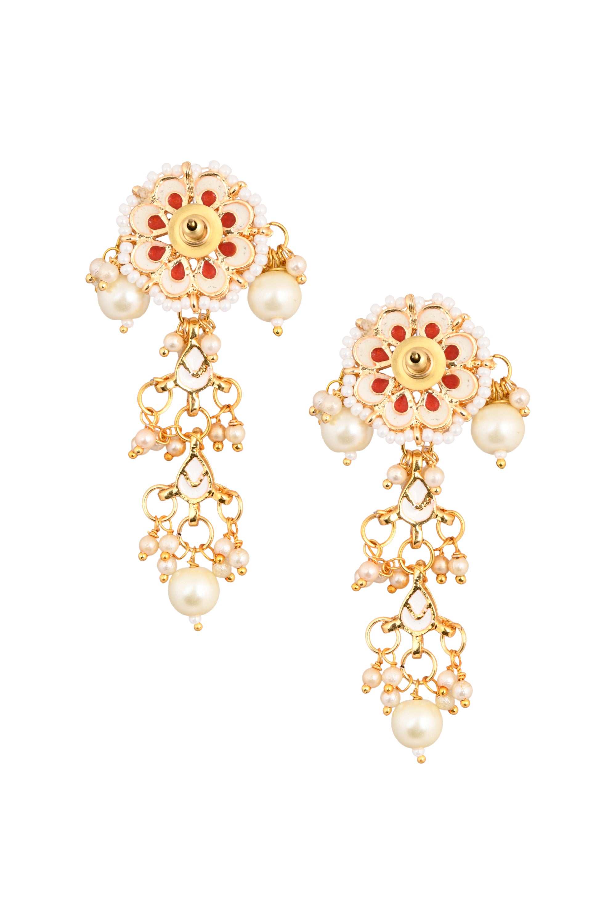 Gold tone Pearl beaded kundan contemporary earrings