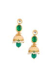Green Gold toned Pearl beaded Kundan Jhumki