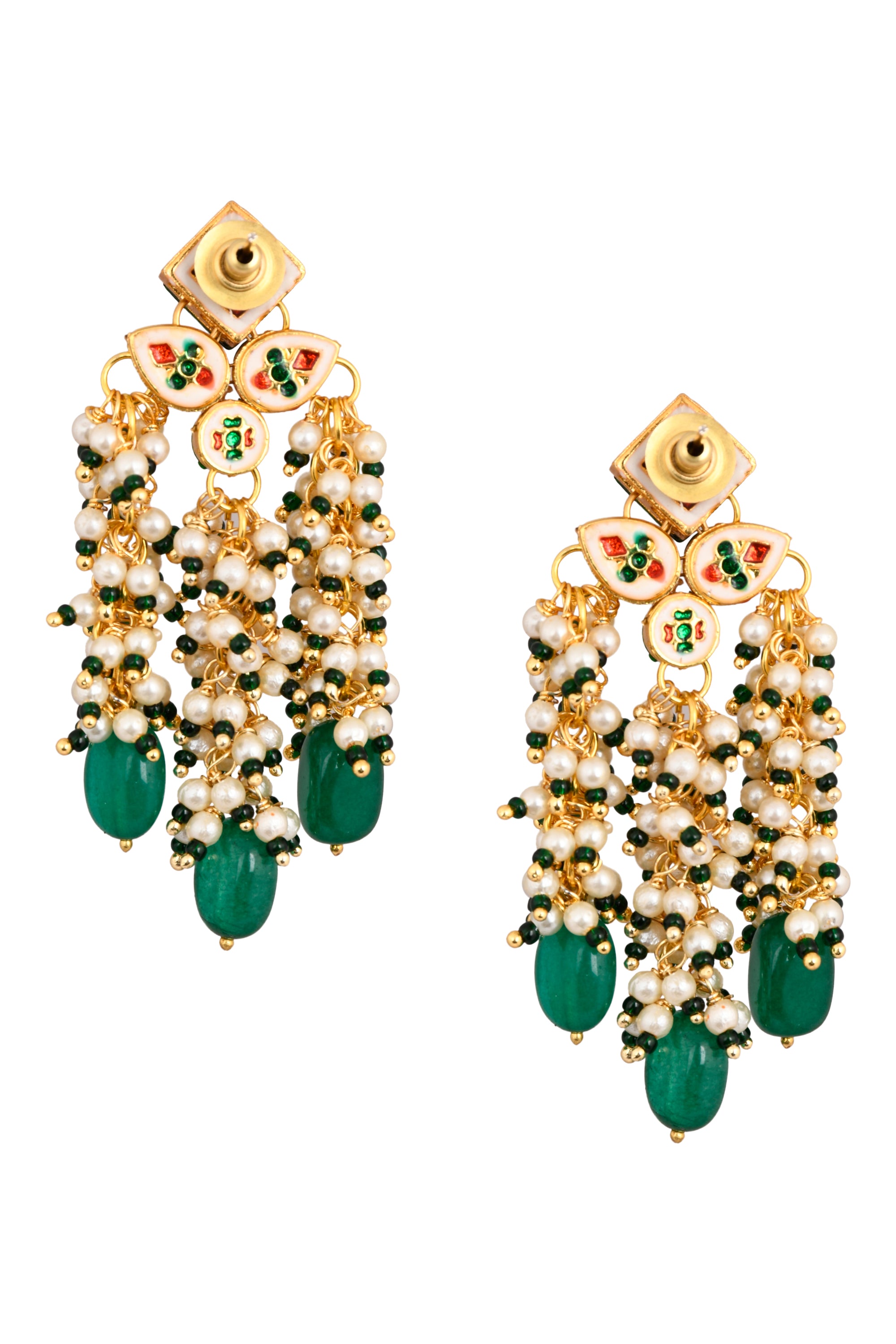 Green & Pearl beaded tassle earrings