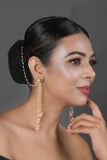Gold Tone Kundan Inspired Pearl Tassel Earrings with Hair Chain