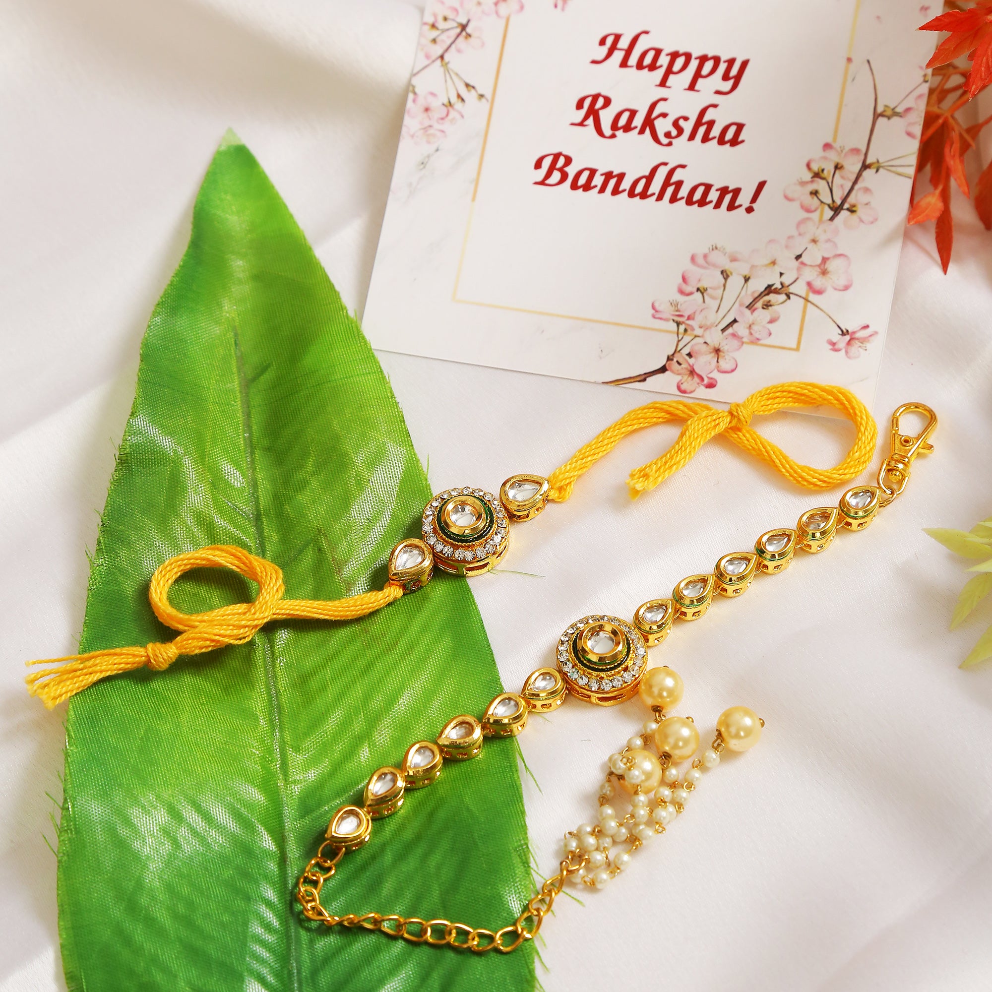Handcrafted Kundan rakhi & Lumba set- Set of 2