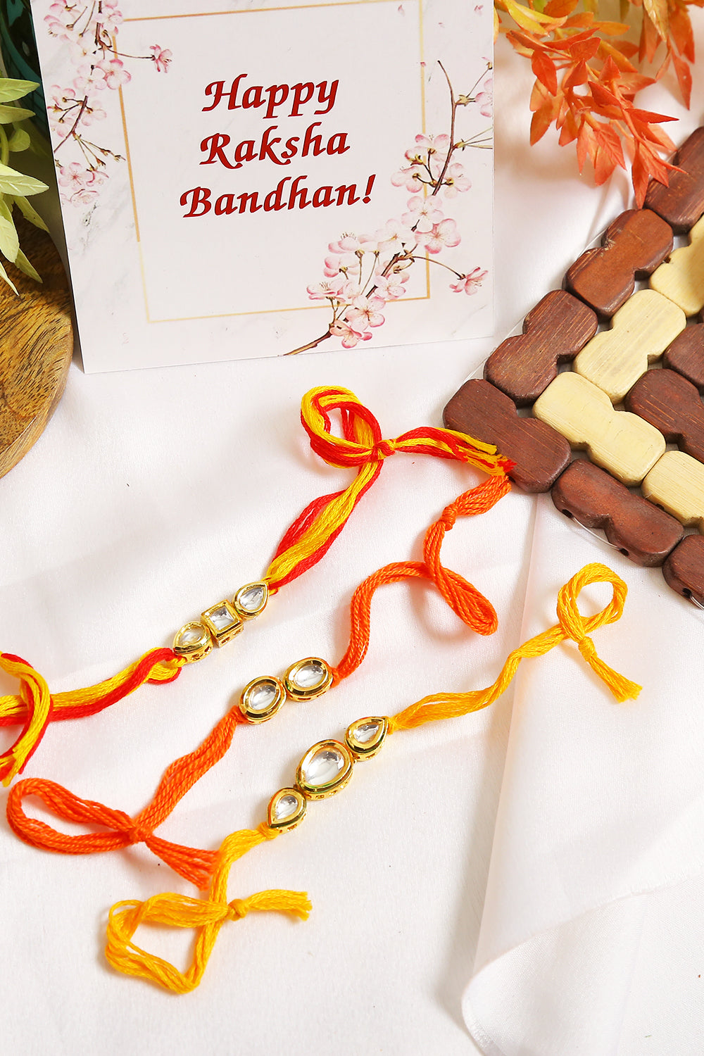 Kundan Handmade Rakhi- Set of 3